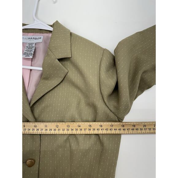 Sag Harbor Womens Blazer Pants Suit Set Size 4 Petite Tan Pink Button Up - Picture 7 of 16